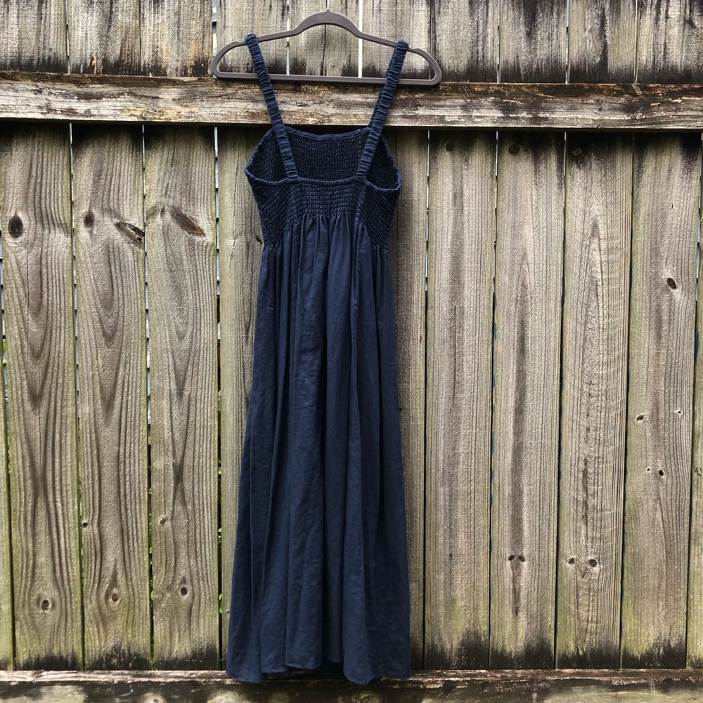 J. Crew Smocked Beach Dress Size M Navy Linen Cotton Blend Sleeveless Midi - Picture 10 of 15